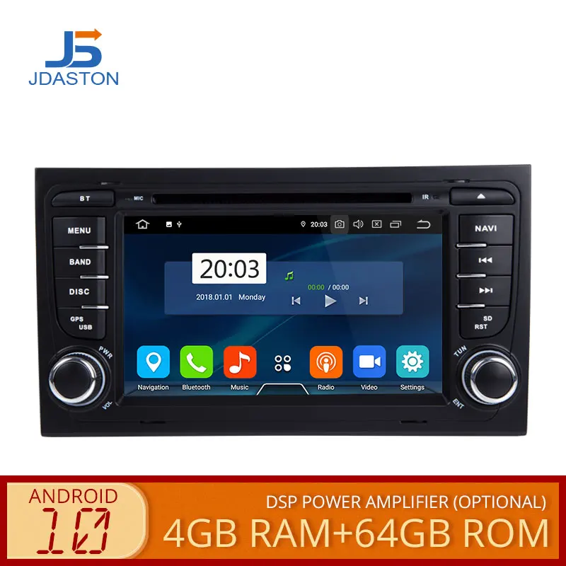 Автомобильный DVD плеер JDASTON 2 DIN Android 10 0 для AUDI A4 S4 2002 2007 2008 Восьмиядерный 4 Гб + 64