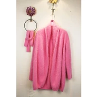 long hair mink autumn winter style sweet wind pink cloak nightgown loose lazy wind coat sweater women