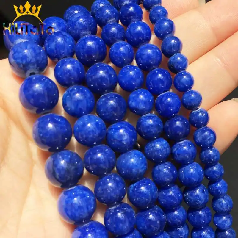 Dark Blue Jades Beads Natural Round Loose Stone For Jewelry Making DIY Earrings Bracelets Accessories 15'' 6/8/10/12mm | Украшения