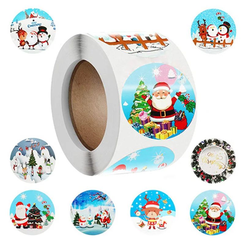 

500Pcs/Roll Newest Christmas Stickers Cartoon Labels Kids Gift Waterproof Adhesive Tag Handmade Sticke Office School Supplies