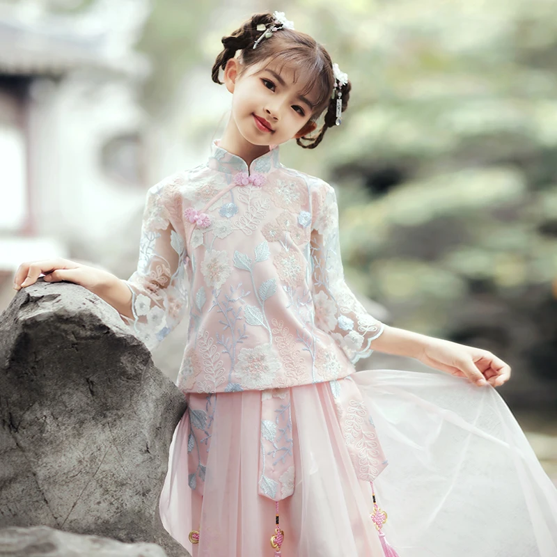 H2497 девочка Hanfu древний стиль Китайская Фея детское платье Тан костюм летняя