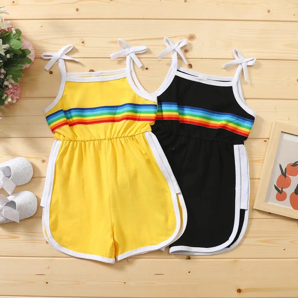 

Hot summer hot sale 0-3 year old baby girl bow knot sling rainbow stitching one-piece suit