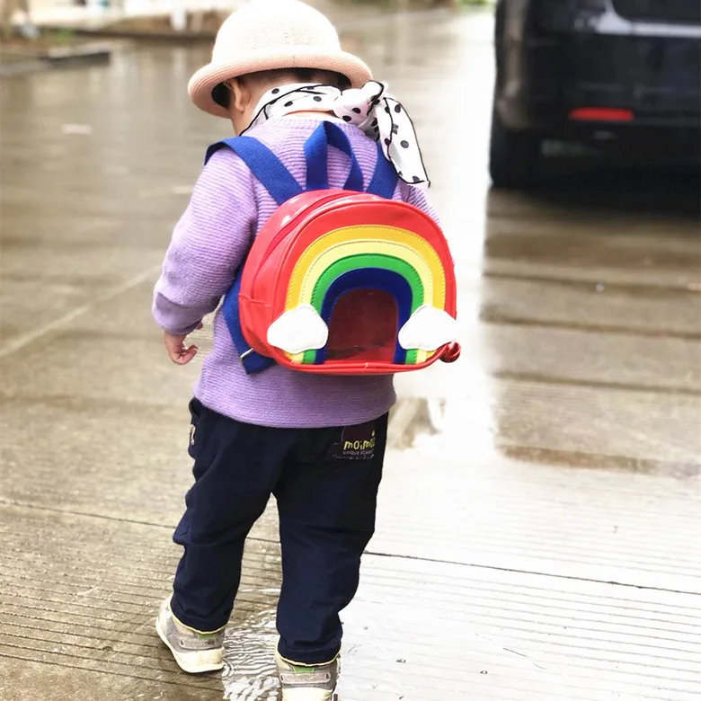 

Toddler Backpack Rainbow Colorful Bags 2021 Children Girls Boy Cute PU Leather Messenger Bag Zip Up Kids Nursery School Purse