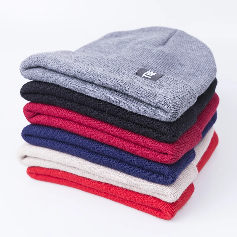 Трикотажная Шапка-бини для мужчин и женщин однотонная на осень/зиму | Аксессуары