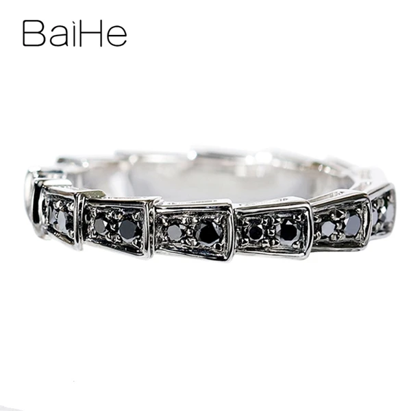 BAIHE Solid 14K белое золото+ черное золото Сертифицированный круглый вырез около 0.39ct натуральные черные Алмазы обручальные свадебные женские кольца мужское кольцо красивые и элегантные модные тонкие украшения в подарок паре кольцо