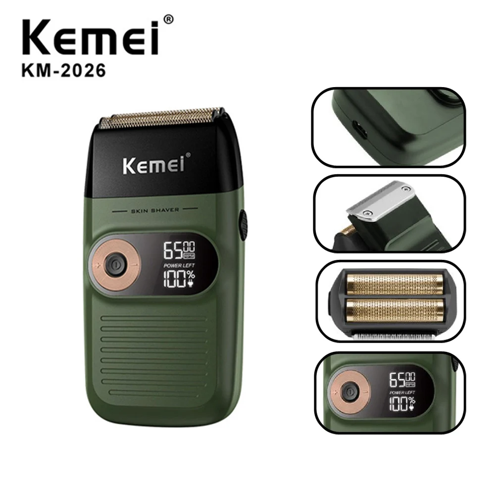 

Kemei 2 in 1 Electric Shaver Rechargeable Beard Trimmer Shaving Machine for Men Twin Mesh Washable Reciprocating Razor KM-2026