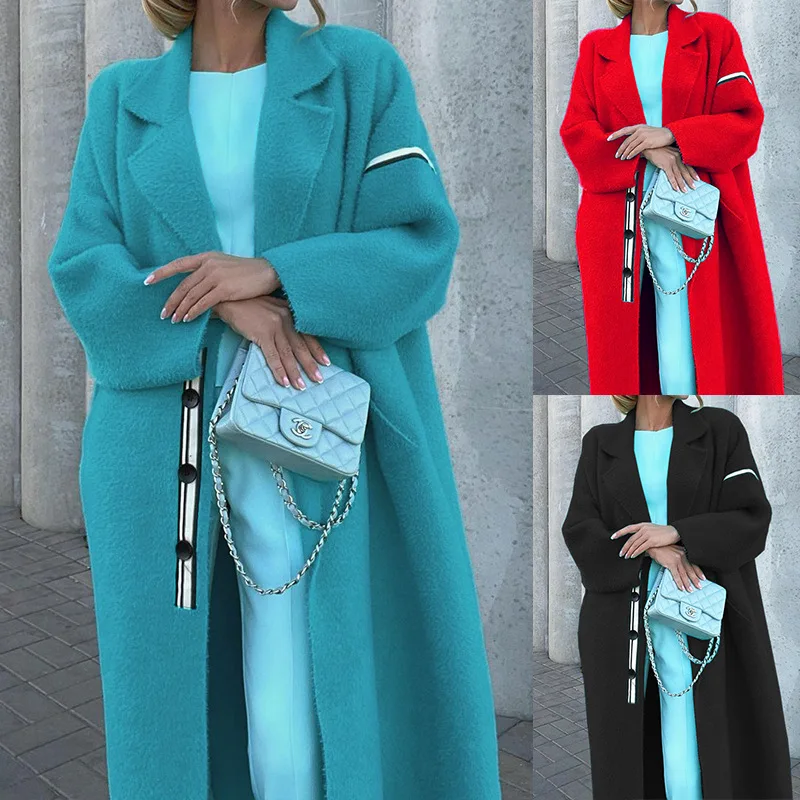 

2021 autumn winter women's woolen coat casual long sleeve loose thin medium and long jacket