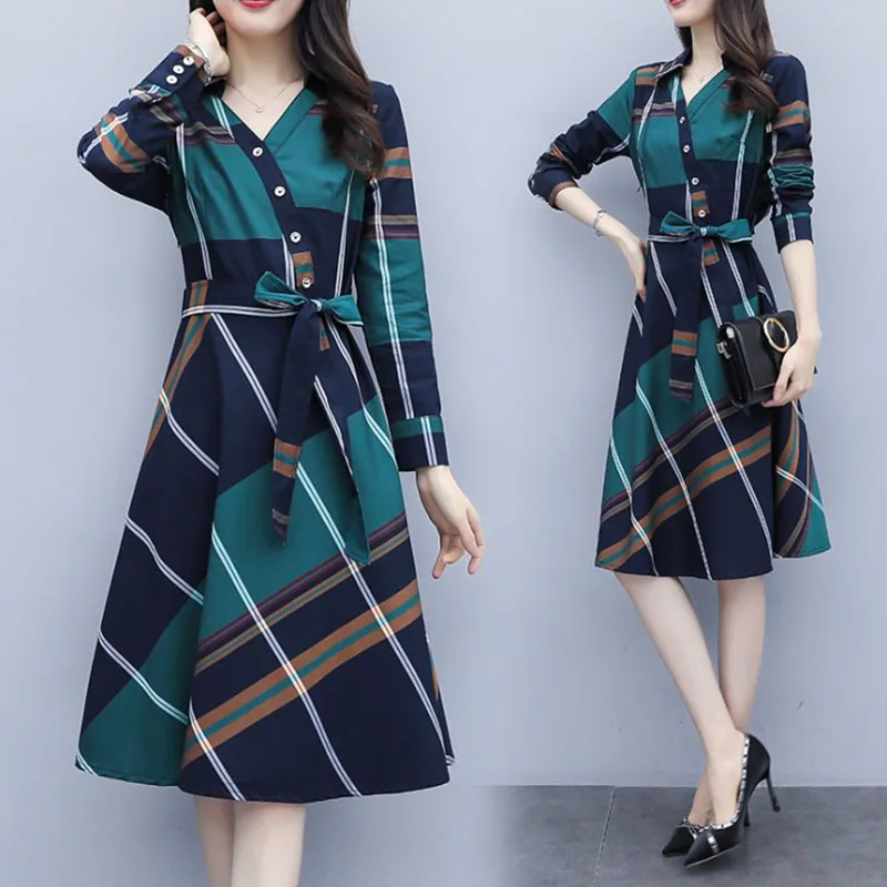 2019 весеннее и осеннее Новое Женское клетчатое платье с длинными рукавами а тип