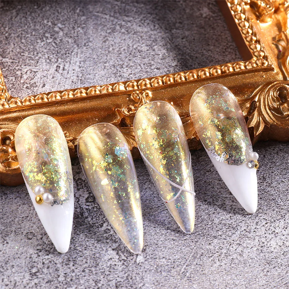 Аврора опал неоновая пудра для ногтей блестки хлопья алюминиевая фольга