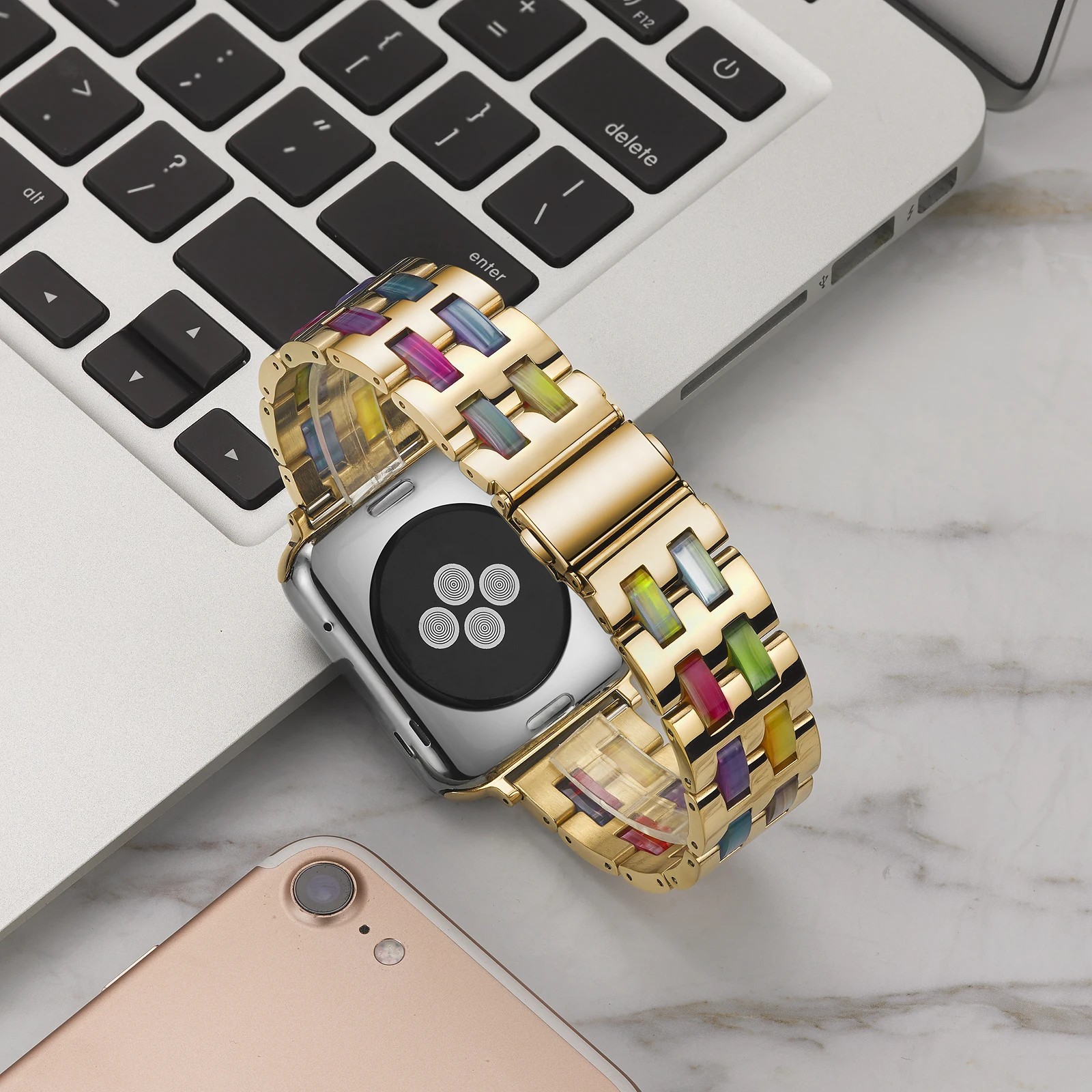 Luxury Resin Colorful strap for Apple Watch Band 40mm 44mm 38 42mm iWatch Series 5 4 3 Bracelet Stainless Steel Strap | Наручные часы