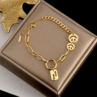 colorfast 316l stainless steel new fashion thick chain bracelet smile good luck sweet pendant sweet lovely gift for ladies