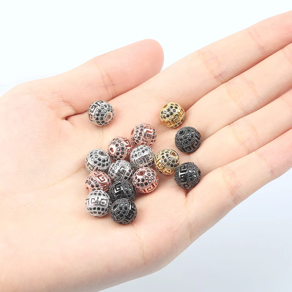 

3pcs/lot 10mm Wholesale Black CZ Hollow Ball Beads for Jewelry Making DIY Copper Spacer Beads fit Bracelet Jewelry Accessories