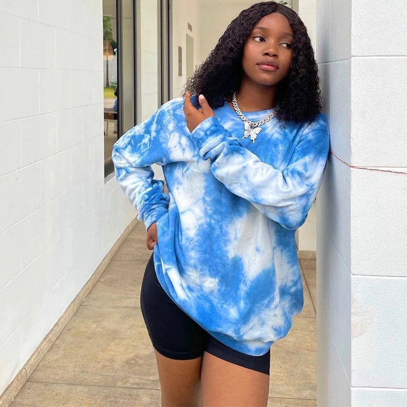 

Tie Dye Blue Sweatshirts Long Sleeve Fall Clothes for Women Y2k Outfits Casual Sporty Wear Tops Fashion 2021 Cute Tops