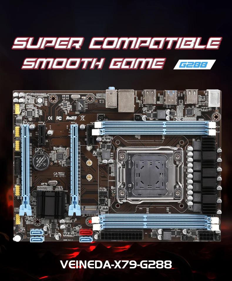 VEINEDA X79 G288 материнская плата LGA2011 блок питания ATX материнская плата USB3.0 SATA3.0 PCI-E 16X поддержка DDR3 Оперативная память 1600 МГц PC3 SSD и E5 Процессор