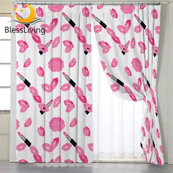 Blessliving Lipstick Blackout Curtain for Living Room Gilrs Bedroom Curtain Pink Lips Window Treatment Drapes Fashion cortinas 1