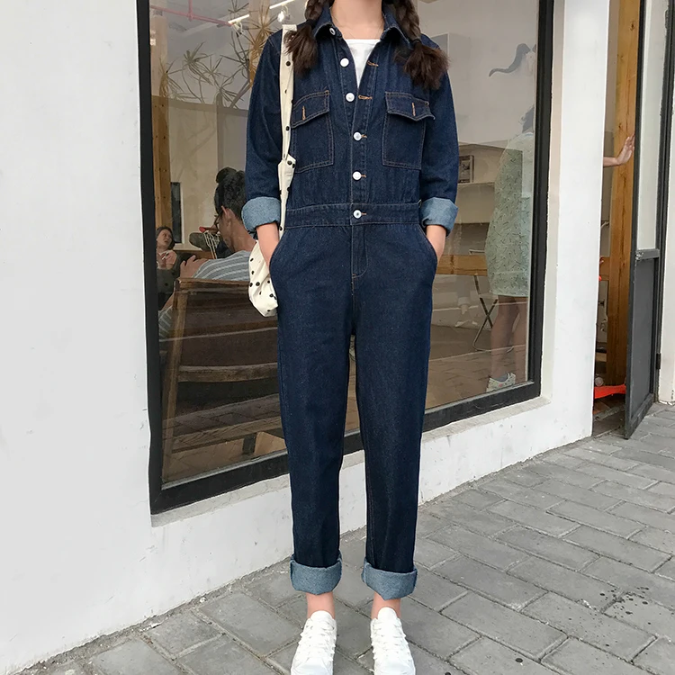 

Джинсовые комбинезоны, комбинезоны, женский комбинезон, комбинезон с длинным рукавом, зимние и осенние однобортные лацканы, джинсовые длин...