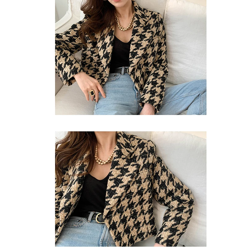 

Fall/Winter New Women's Sports Jacket Casual Simple Jacket Checkered Korean Version of The Ladies All-match Plaid Crop Top E41