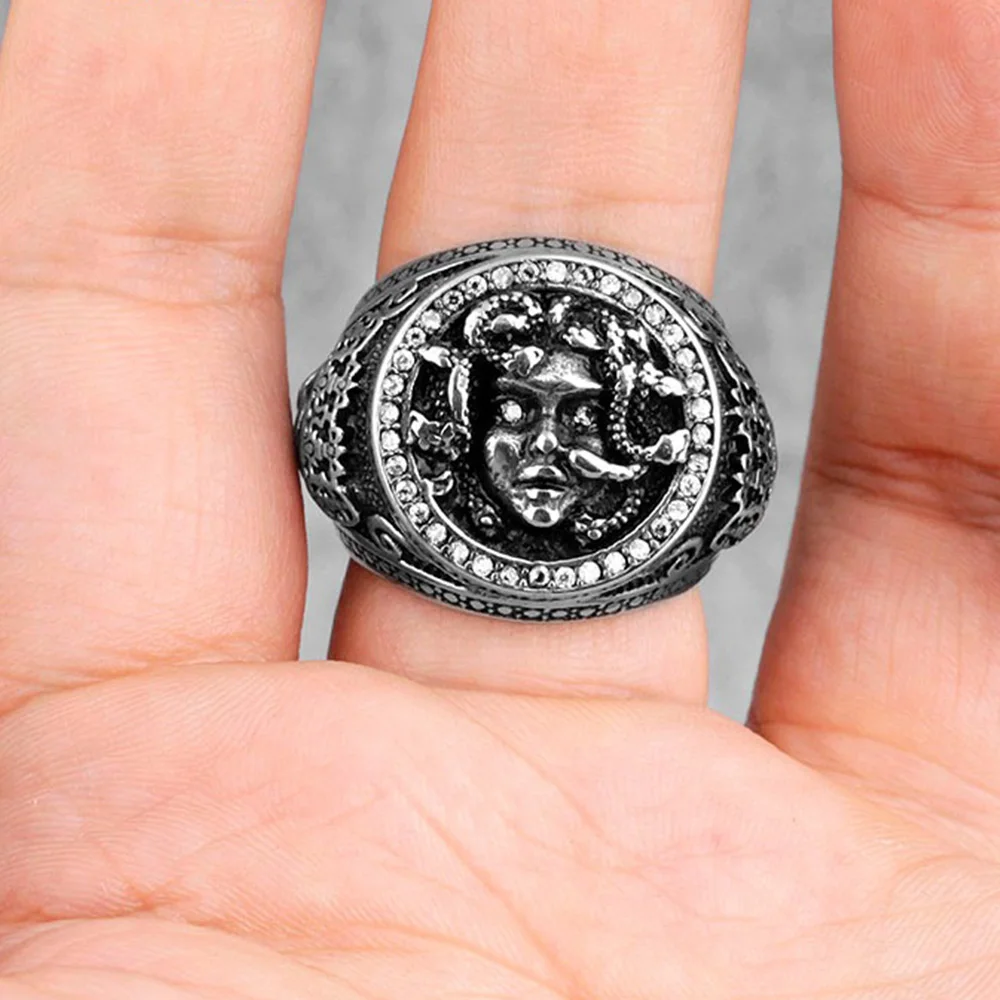 Мужское кольцо в виде змеи Medusa из нержавеющей стали с Медузой Горгоной
