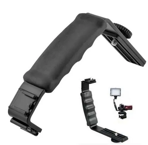 

Universal Camera Grip L Bracket with 2 Standard Side Hot Shoe Mount Video Light Flash DSLR Holder Camcorder