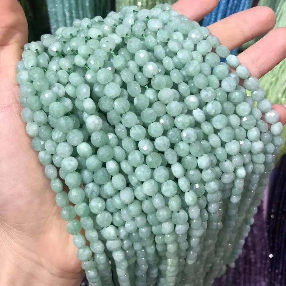 

Natural Stone Beads Oblate Burmese Jades Faceted for Jewelry Making Necklace Bracelet Earrings Size 6mm