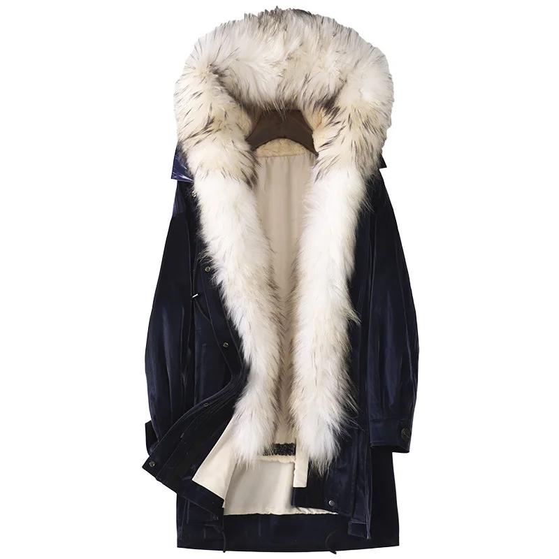 

Women Winter New Solid Color Large Real Fur Collar Fur Leather Female Loose Warm Parkas Ladies Elegant Fashion Brand Coats ML726