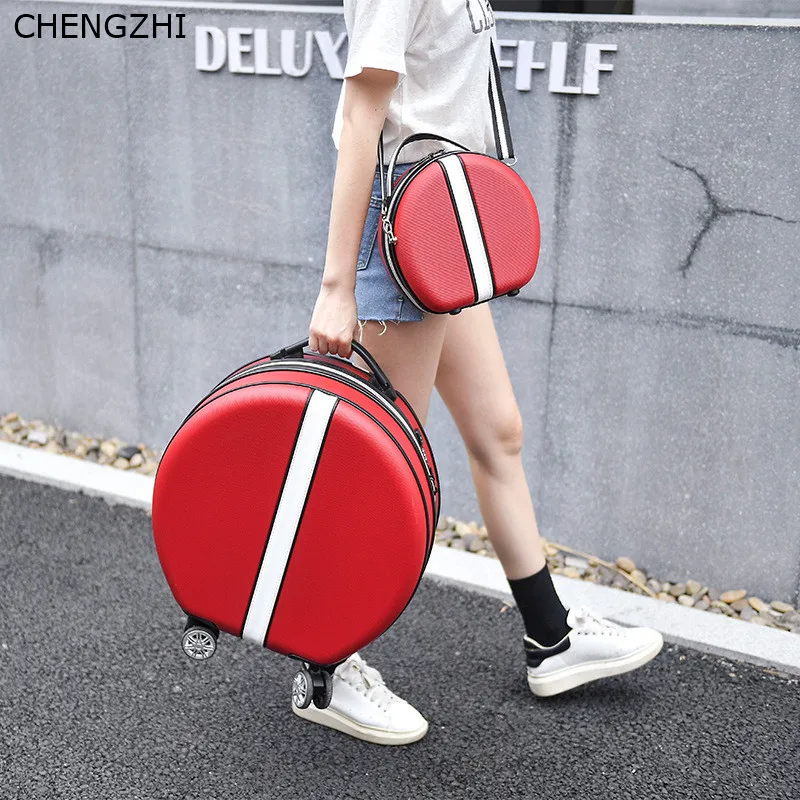 

CHENGZHI New Round Rolling Luggage Sets Women 18inch Lovely Trolley Suitcase With Handbag On Universal Wheels Girls Travel Bag
