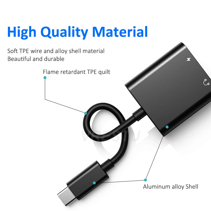 Переходник USB Type-C 2 в 1 USB-кабель для зарядки PD 3 5 мм DAC аудио адаптер наушников Xiaomi