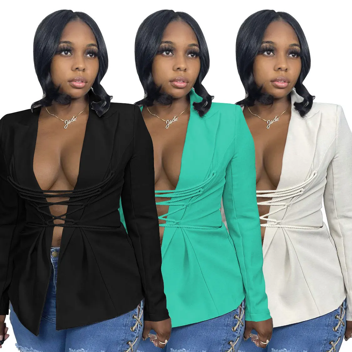 

Women Autumn Thin Blazers Streetswear Popular Lace-Up Lapel Long Sleeve Coat Suit Bandage Ladies Blazer Jackets Fall New Items