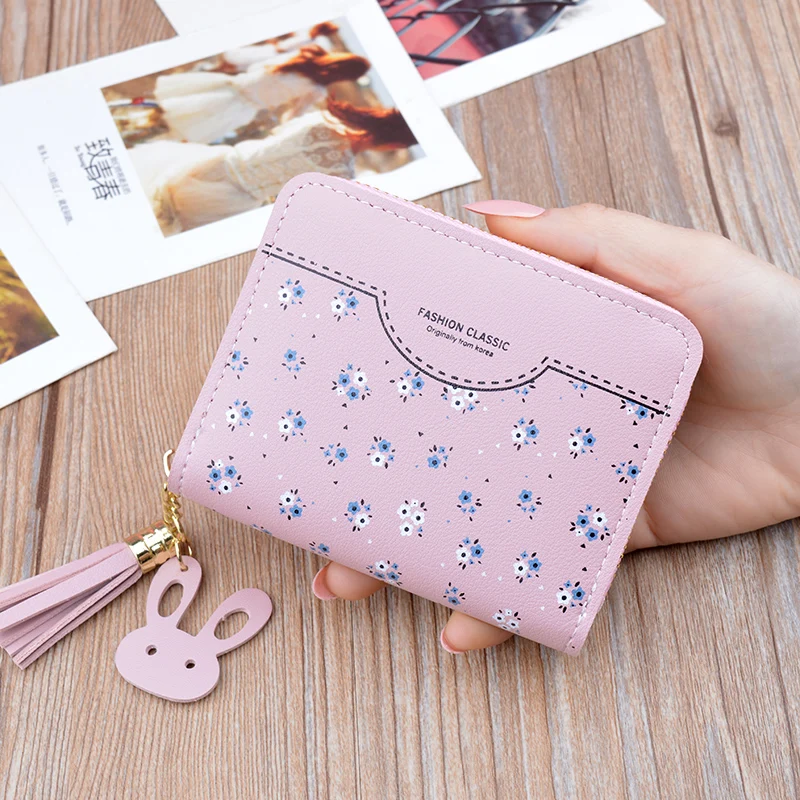 Fengdong маленький кошелек для девочек кожаный детский короткий с милыми цветами