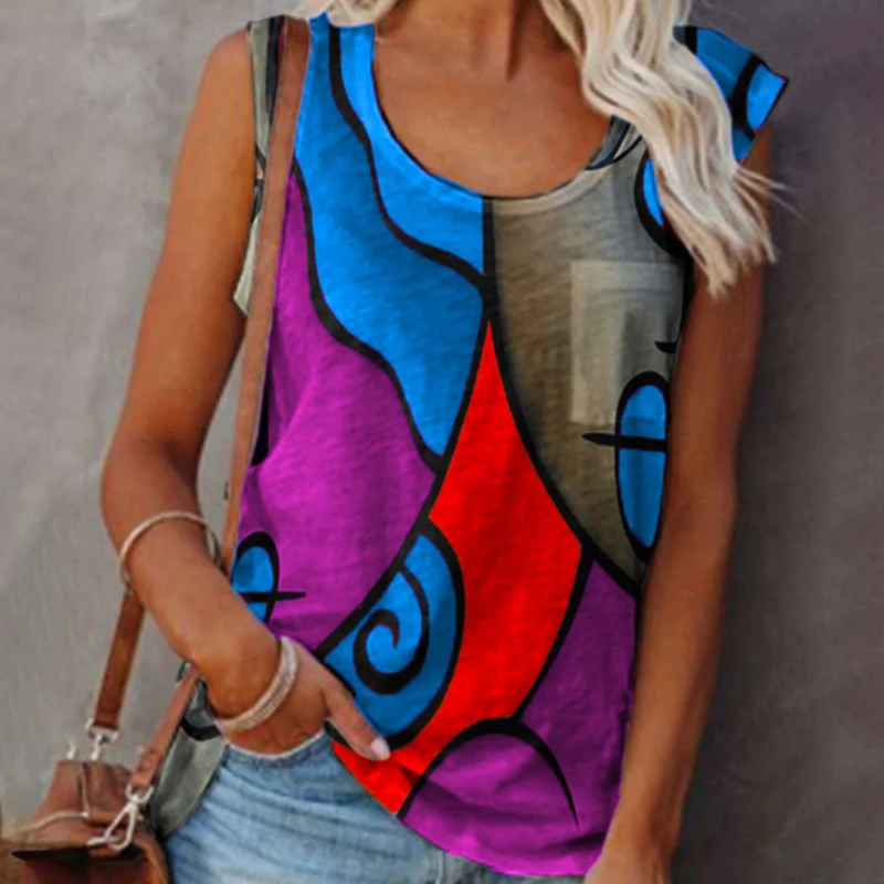 

Vintage T Shirt Tops Women Sleeveless Summer O-neck T-Shirts Casual Graphic Harajuku Plus Size Elegant Pullover Tank Tops