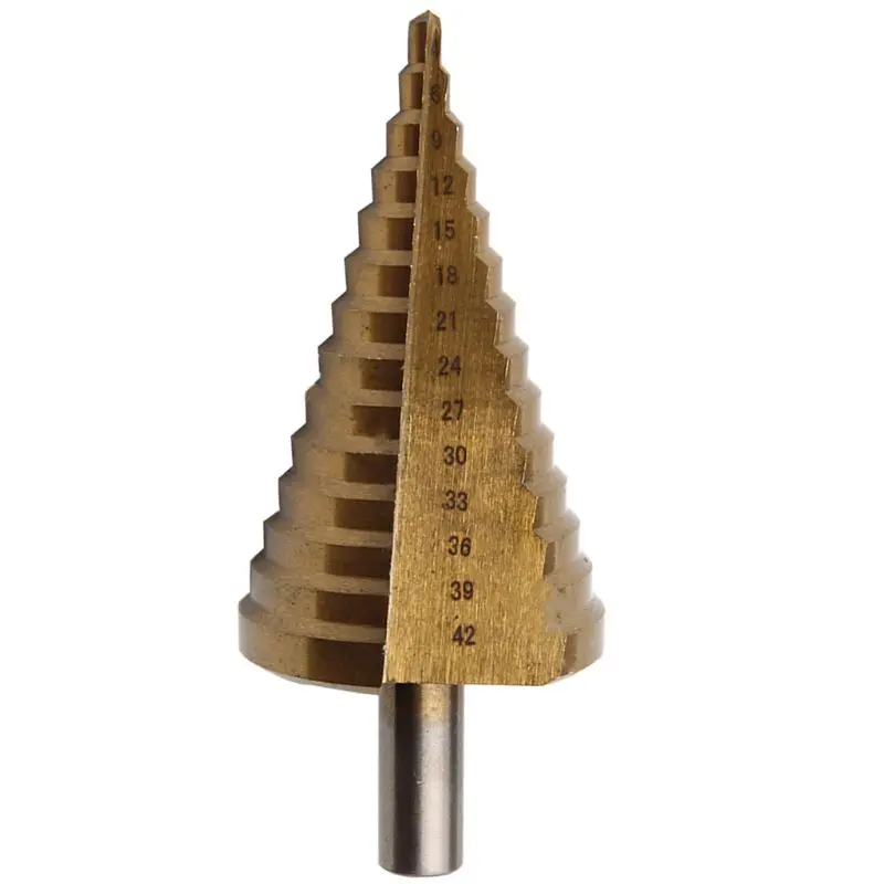 

4-42mm High Speed Steel Titanium Plated Round Handle Straight Groove Step Cone Pagoda Drill Countersink Hole Cutter Bit W0YF
