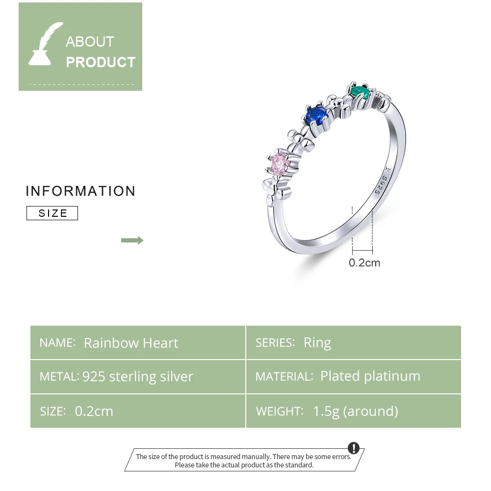 WOSTU кольцо из натуральной 925 пробы серебряное Радужное красочные розовый голубой