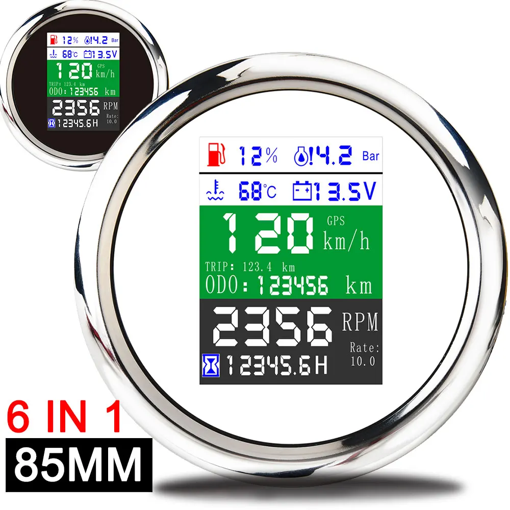 6 в 1 85 мм GPS Спидометр Автомобильный Тахометр уровень топлива температура воды