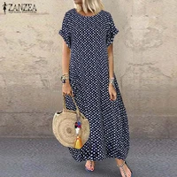 summer vintage polka dot sundress 2021 zanzea women o neck short sleeve baggy long dress kaftan party vestido robe femininas