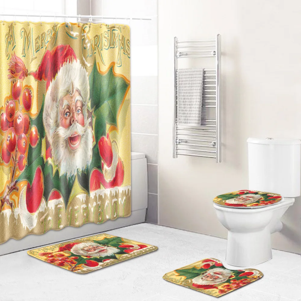 Prezzo Merry Christmas Bagno Tenda Da Doccia Coprisedile Impermeabile Per Wc 4 Pezzi Set Tappetino Per Assorbimento D'acqua S Tappeti Antiscivolo Per La Casa