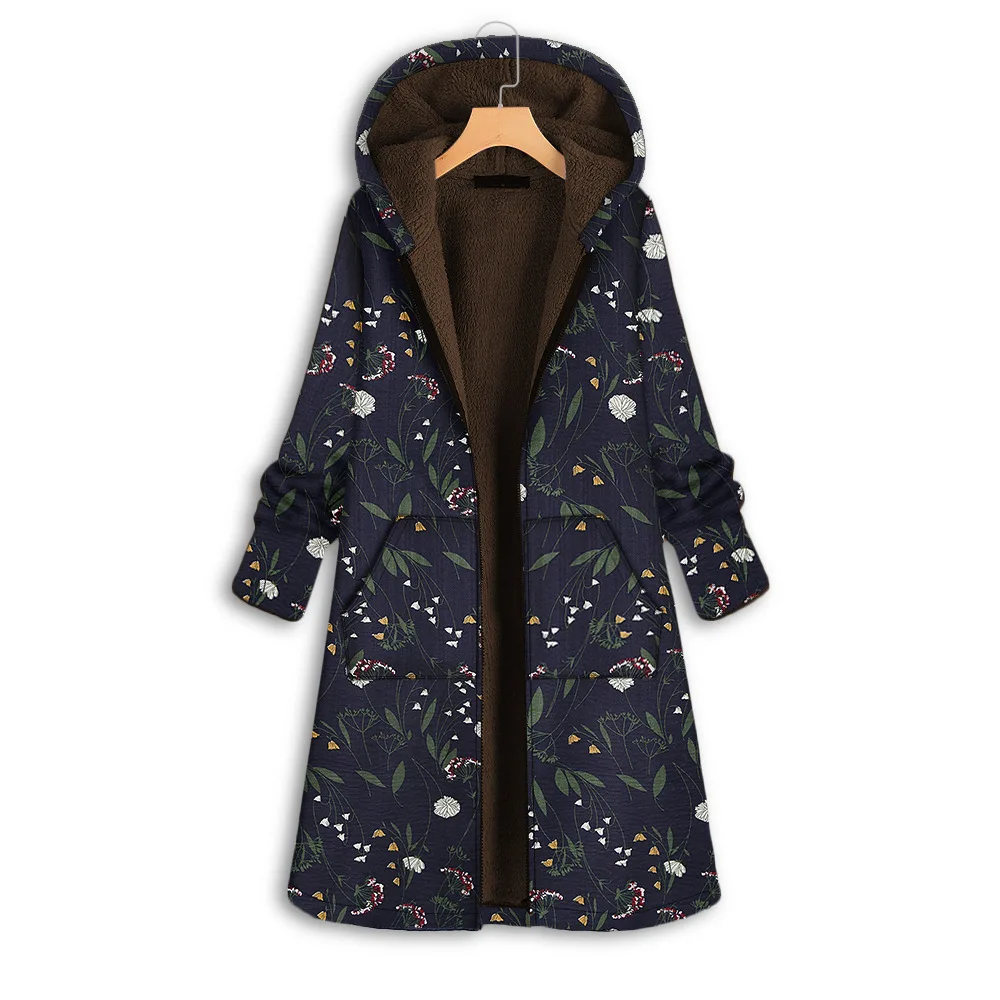 2021 Winter Warm Parkas Women Fashion Print Long Coats Casual Coats Women Elegant Korean Zipper Hooded Jackets Female Ladies