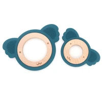 silicone baby teether rudder fidget toys wooden rings teether rodents beech wood rattles chew baby products teethers for teeth