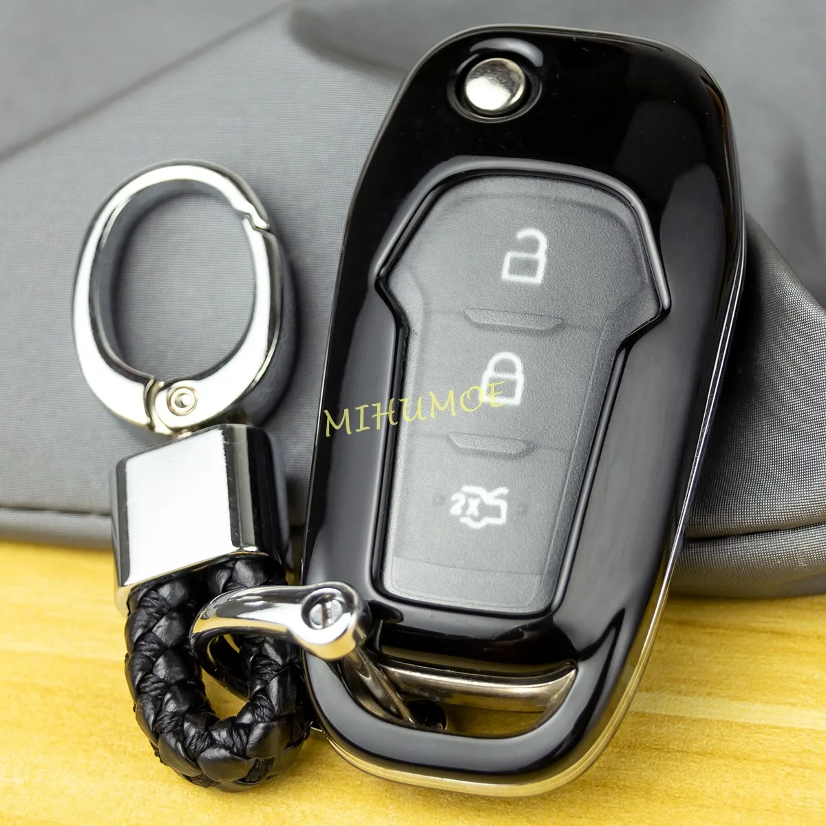 

Flip Car Key Chain Fob Cover Case For Ford F-150 F-250 Ecosport Explorer Ranger Mondeo Focus MK4 Black