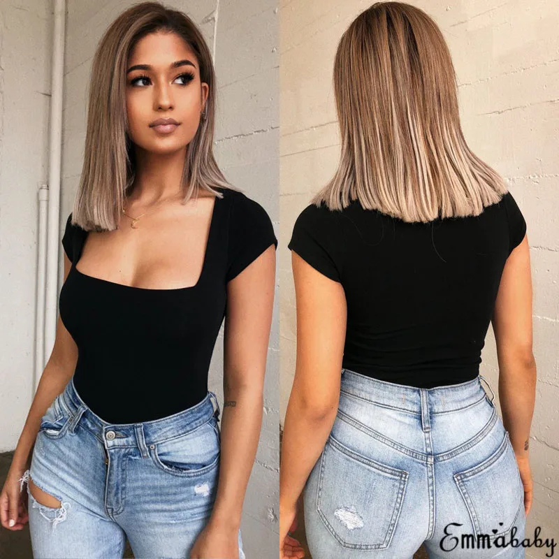 

Trendy Women Summer Bodysuit Short Sleeve Solid Bodycon Jumpsuit Romper Leotard Tops Blouse Playsuit