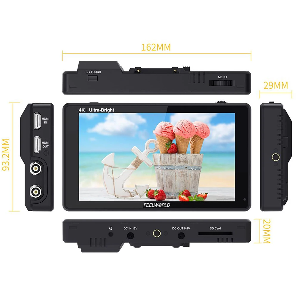 FEELWORLD LUT6S 6-дюймовый 2600 нит 3D LUT сенсорный экран DSLR камера полевой монитор с 3G-SDI 4K HDMI