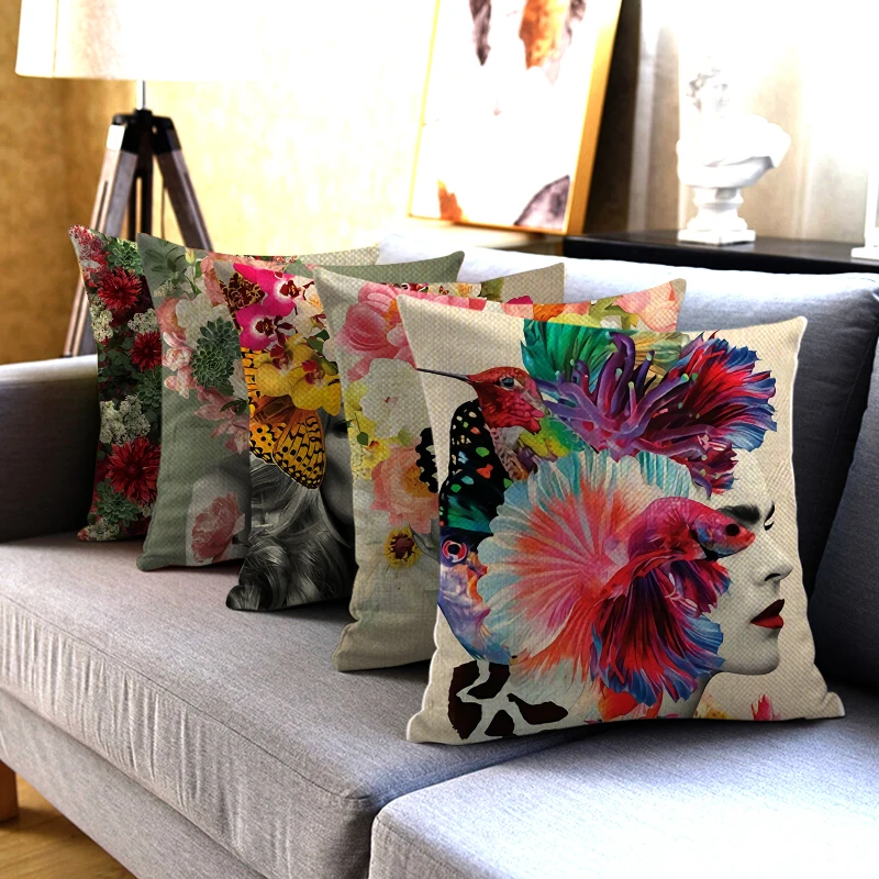 

Fuwatacchi Fashionable Abstract Woman Cushions Cover FlowersDecoative cojines Home Decor Pillow Case Linen Cushion Covers Case