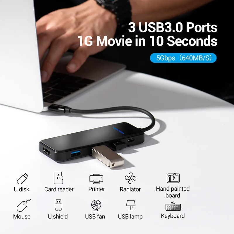 Мультипортовый адаптер Vention USB C типа на HDMI PD 3 0 многопортовая док станция для MacBook