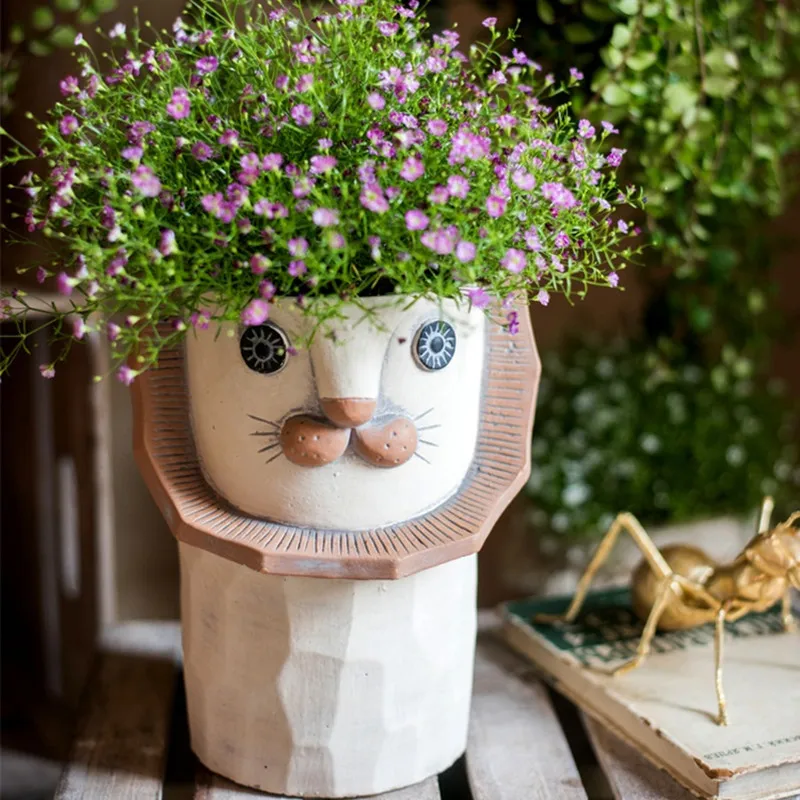 

European Cartoon Lion Flower Pot Abstract Animal Floral Organ Cartoon Plant Art Houseplant Outdoor Garden Decoration R3064