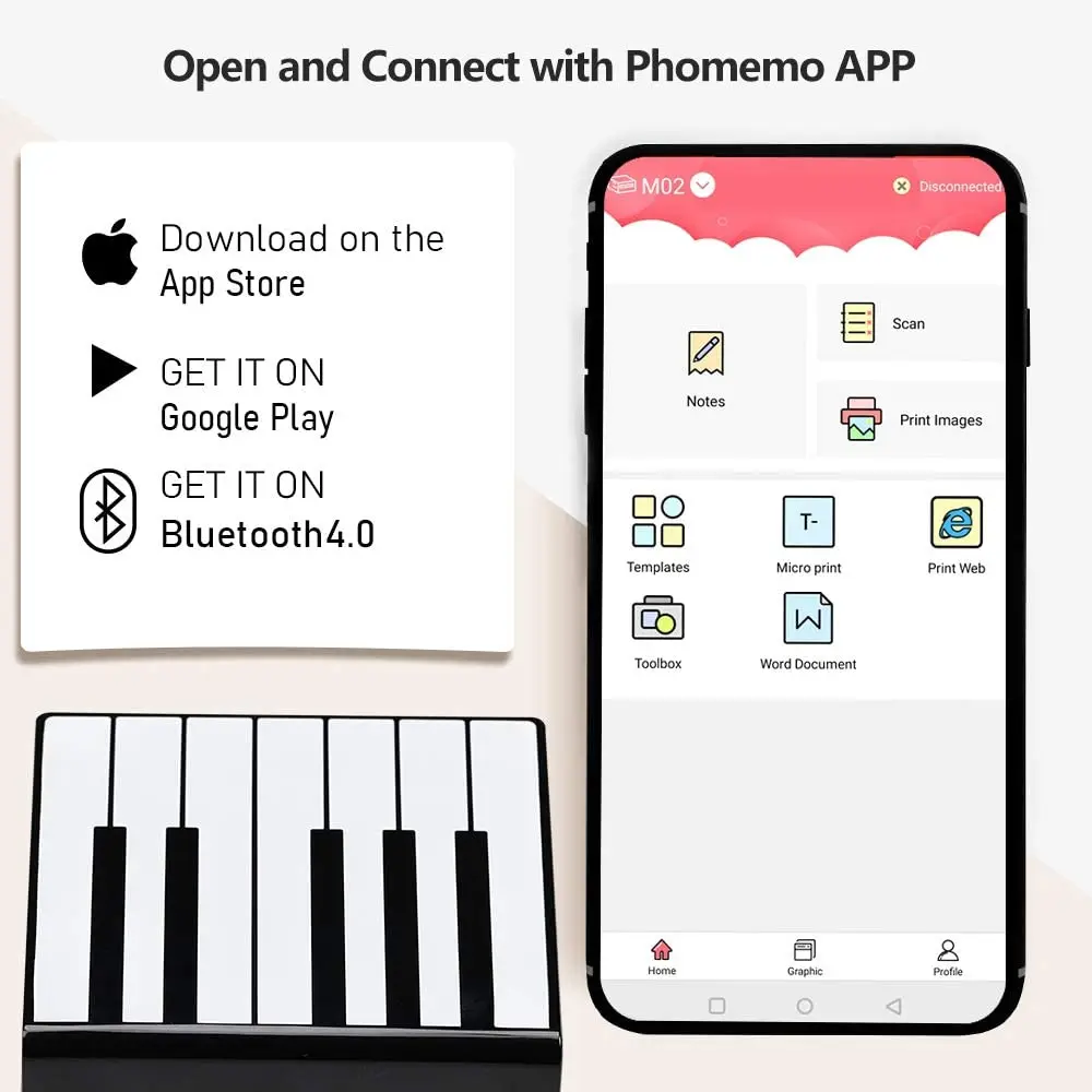 Мини принтер Phomemo M02 с Bluetooth термопринтер для фотосъемки 4 рулонами цветной