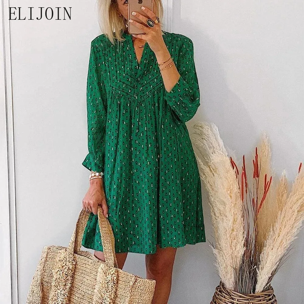

ELIJOIN2021 Spring/summer 2021 Women's Skirt Fashion Print Loose Sleeve Dress