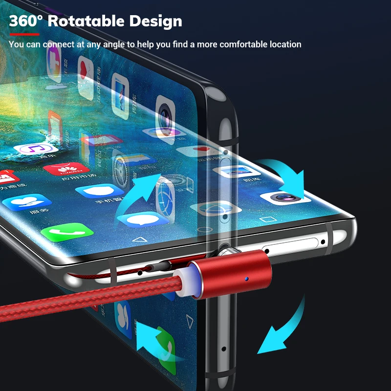 Магнитный кабель TOPK 90 Degree L USB Micro Type C 8 Pin для Xiaomi Redmi Note Samsung мобильных