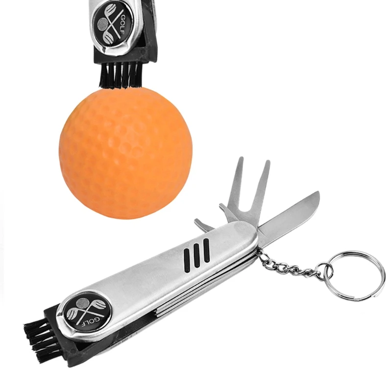 

6 In 1 Golf Multifunction Tool Divot Repair Ball Marker Club Groove Cleaner Scrub Cleaning Brush Spike Wrench and Knife