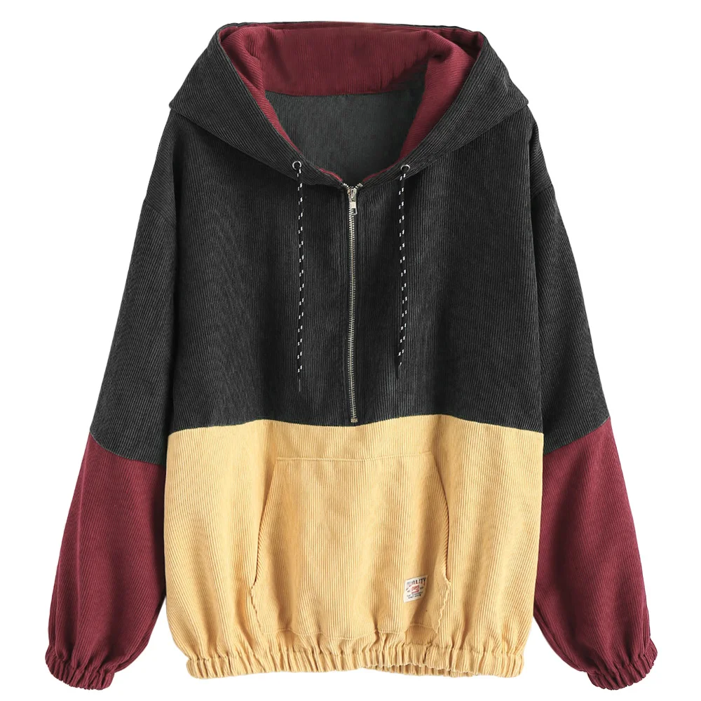 ZAFUL толстовка с капюшоном со шнуровкой полумолния контрастная Вельветовая