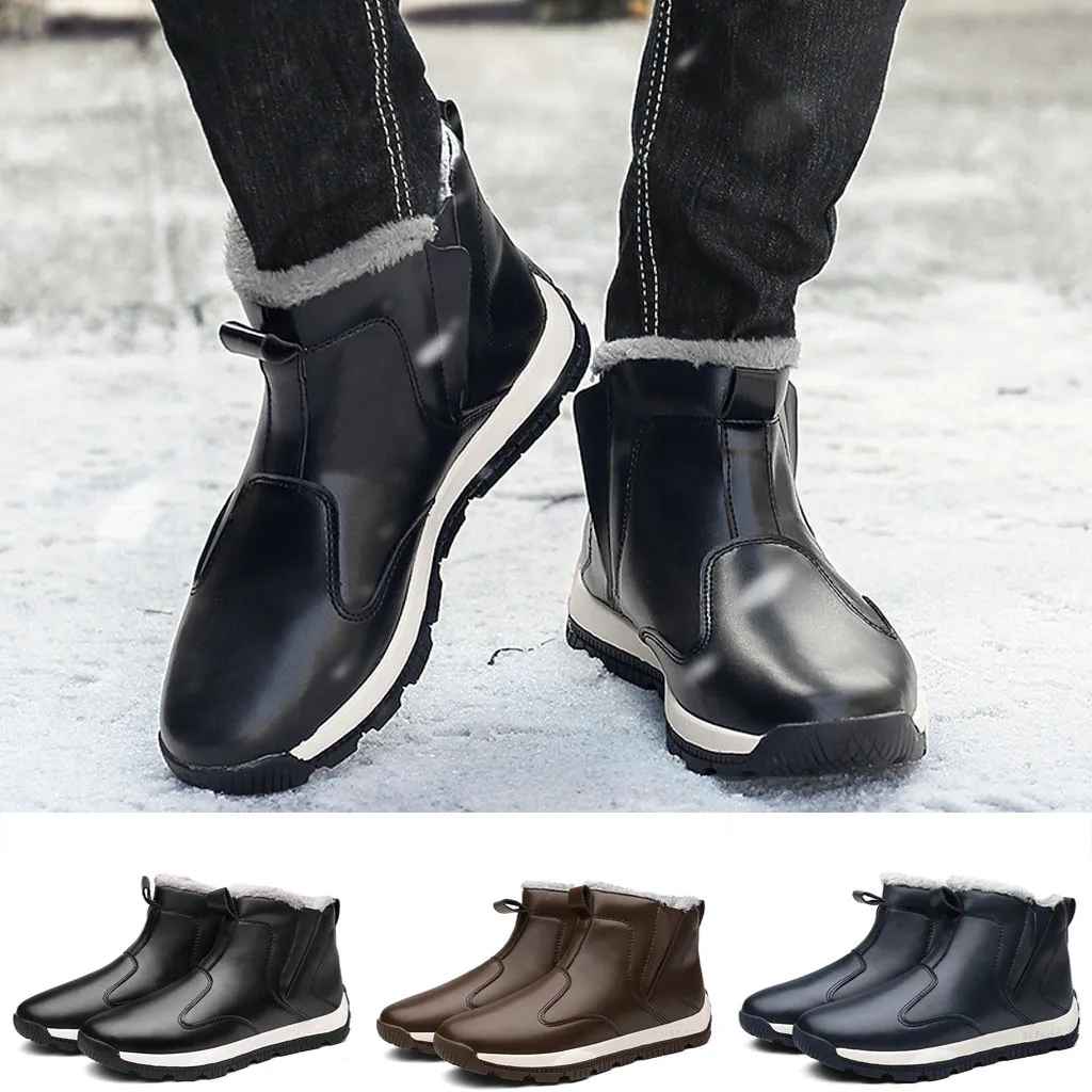 

Winter boots men's waterproof snow boots outdoor hiking ankle warm high shoes casual men's round non-slip boots