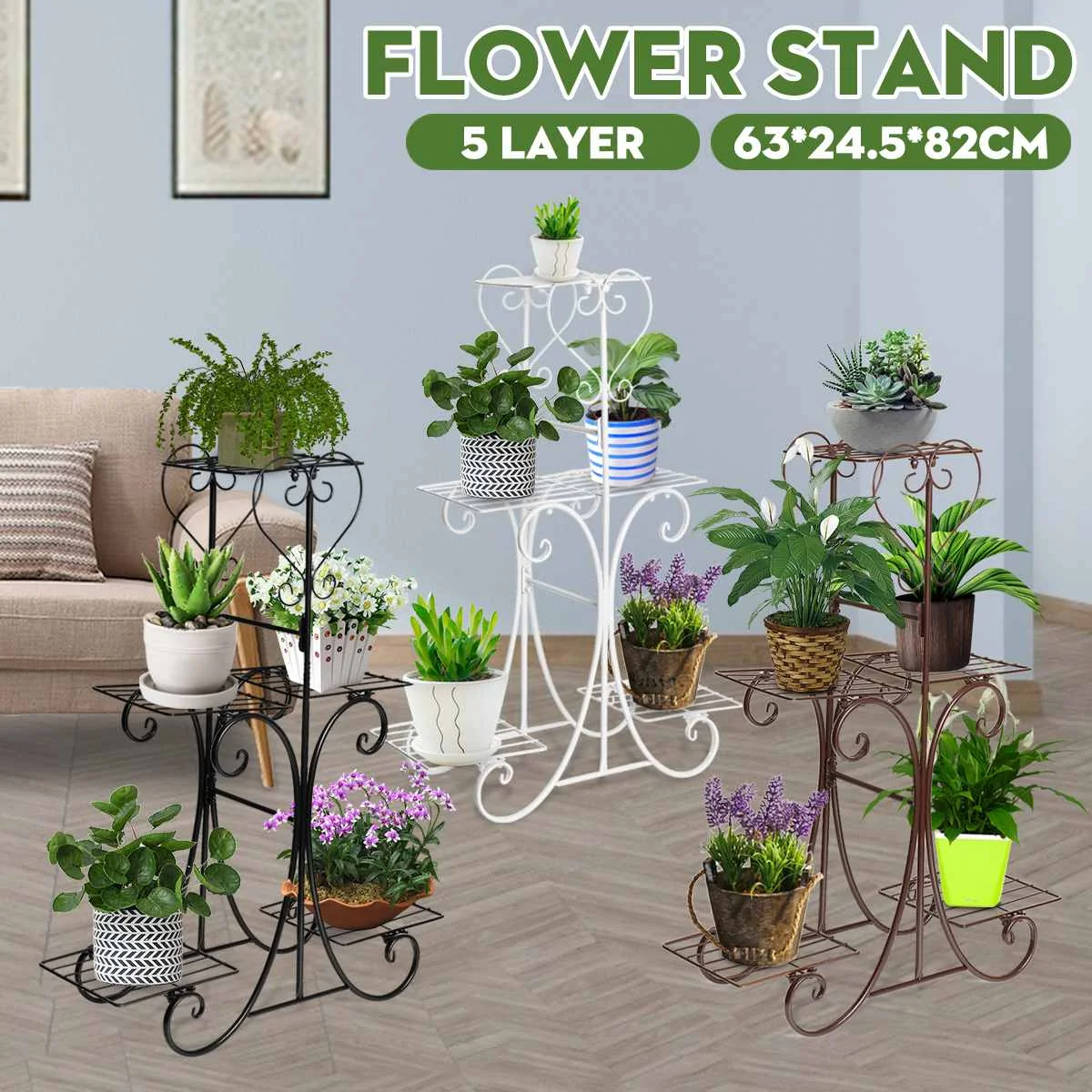 

5-Tier Plant Stand for Indoor and Outdoor Black Metal Flower Pot Shelf Multi-Tiered Plant Pot Holding Display Rack